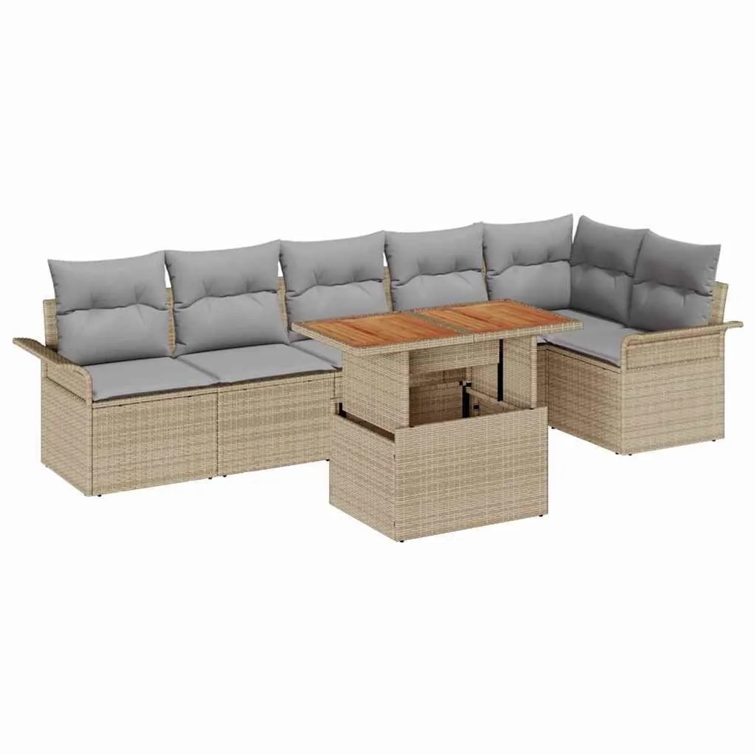 vidaXL Gartensofa-Set mit Kissen 7 Stk Beige und Hellgrau Poly-Rattan 3349342