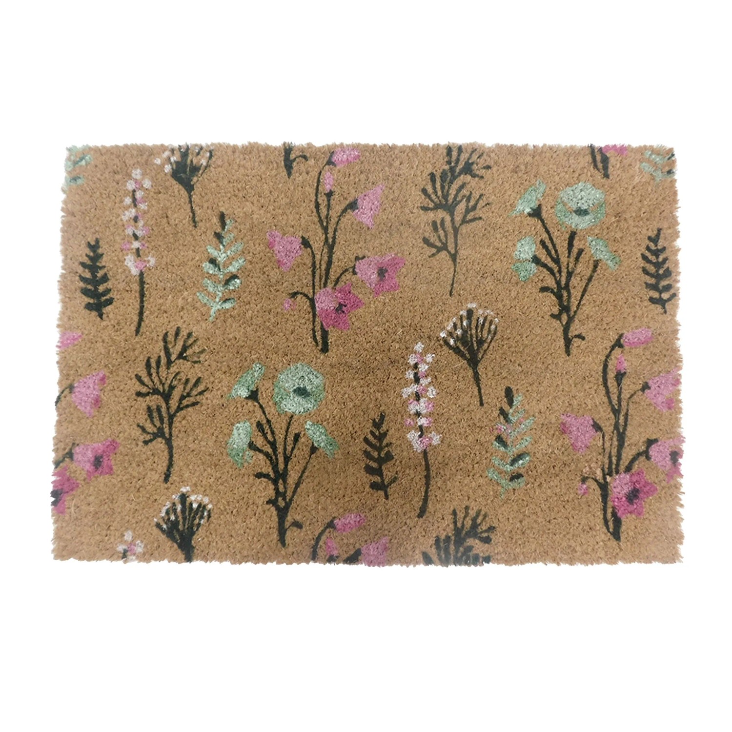 Relaxdays Fußmatte Kokosfaser Pflanzenmotiv Rutschfest 60 cm x 40 cm 1,4 kg