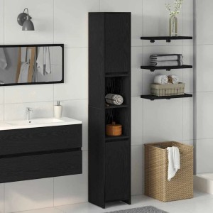 vidaXL Badezimmerschrank, Schwarz Eichen-Optik, 30x30x183,5cm. Hochschrank mit offenen Fächern im Badezimmer.