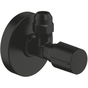 Matt schwarzes Grohe Eckventil 13 mm (1/2) mit Rosette und Griff.
