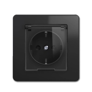 Anthrazitfarbene Schuko Steckdose mit Klappdeckel von TEM EKONOMIK.
