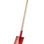 Roter Gärtnerspaten mit Holzstiel, 85 cm lang, für Gartenarbeit.