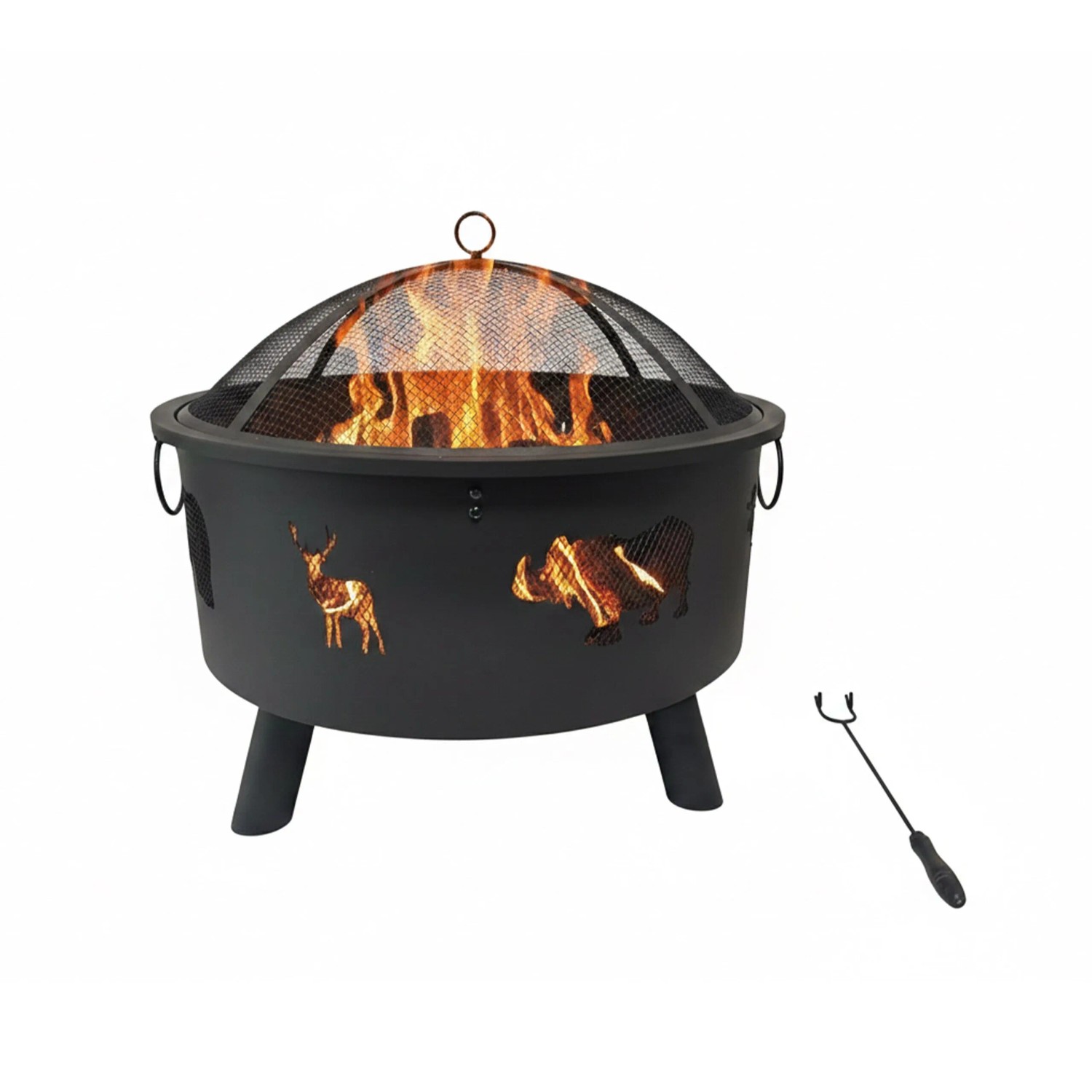 Relaxdays Feuerschale Stahl Schwarz mit Funkenschutz 62 cm x 66 cm 6,8 kg