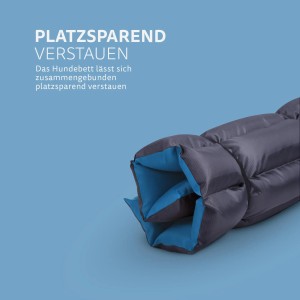 Zusammengefaltete, blaue Bestlivings Hundematte (85x70cm) für Outdoor, wasserabweisend und atmungsaktiv.