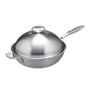 Relaxdays Wok Edelstahl Silber mit Deckel 23 cm x 60 cm x 32 cm 2,2 kg