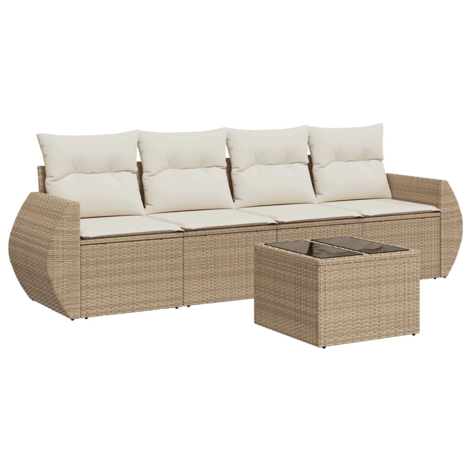 vidaXL 5-Tlg Garten-Sofagarnitur mit Kissen Beige Poly Rattan 3253425 günstig online kaufen