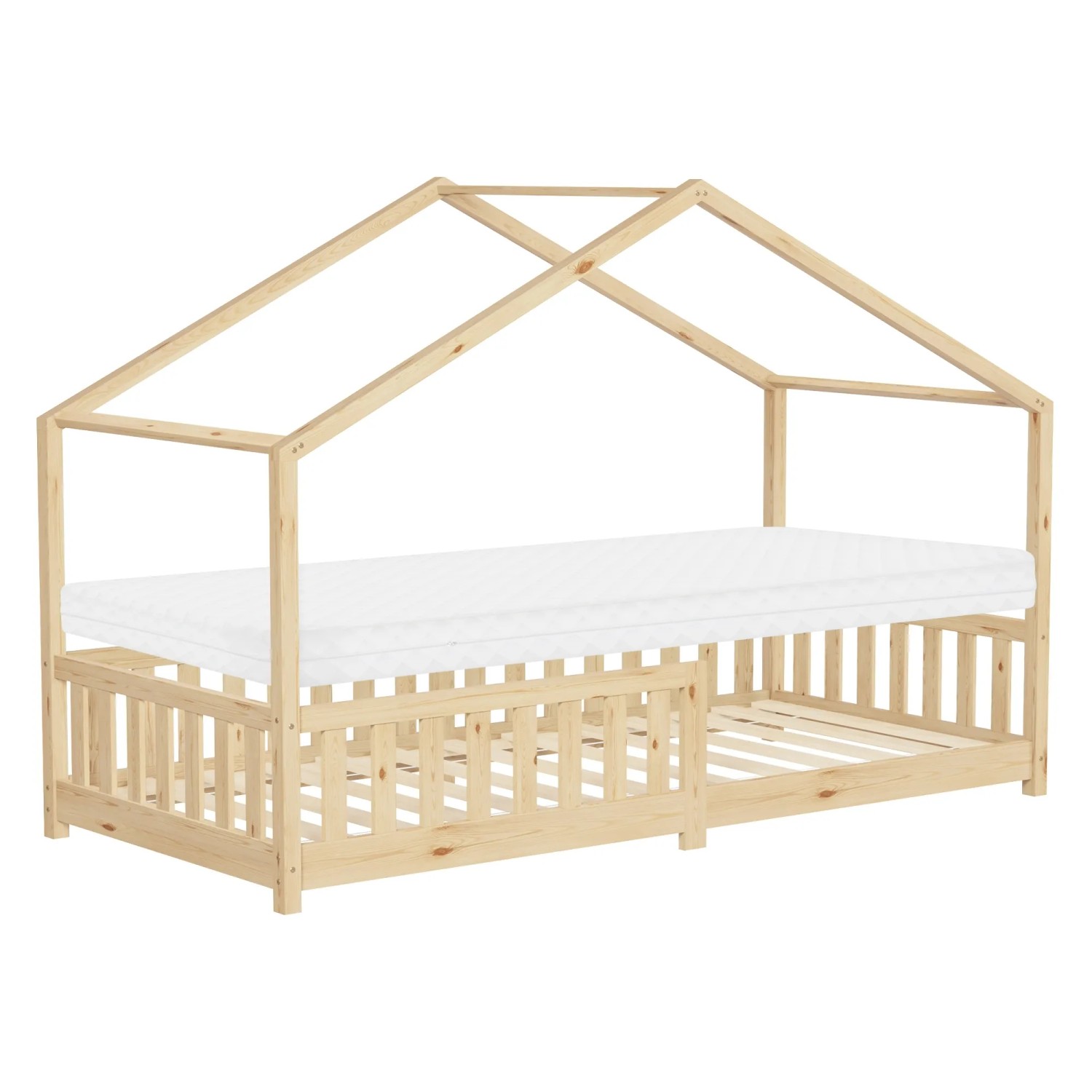 ML-Design Hausbett mit Matratze 90x200 cm H10cm Natur aus Kiefernholz