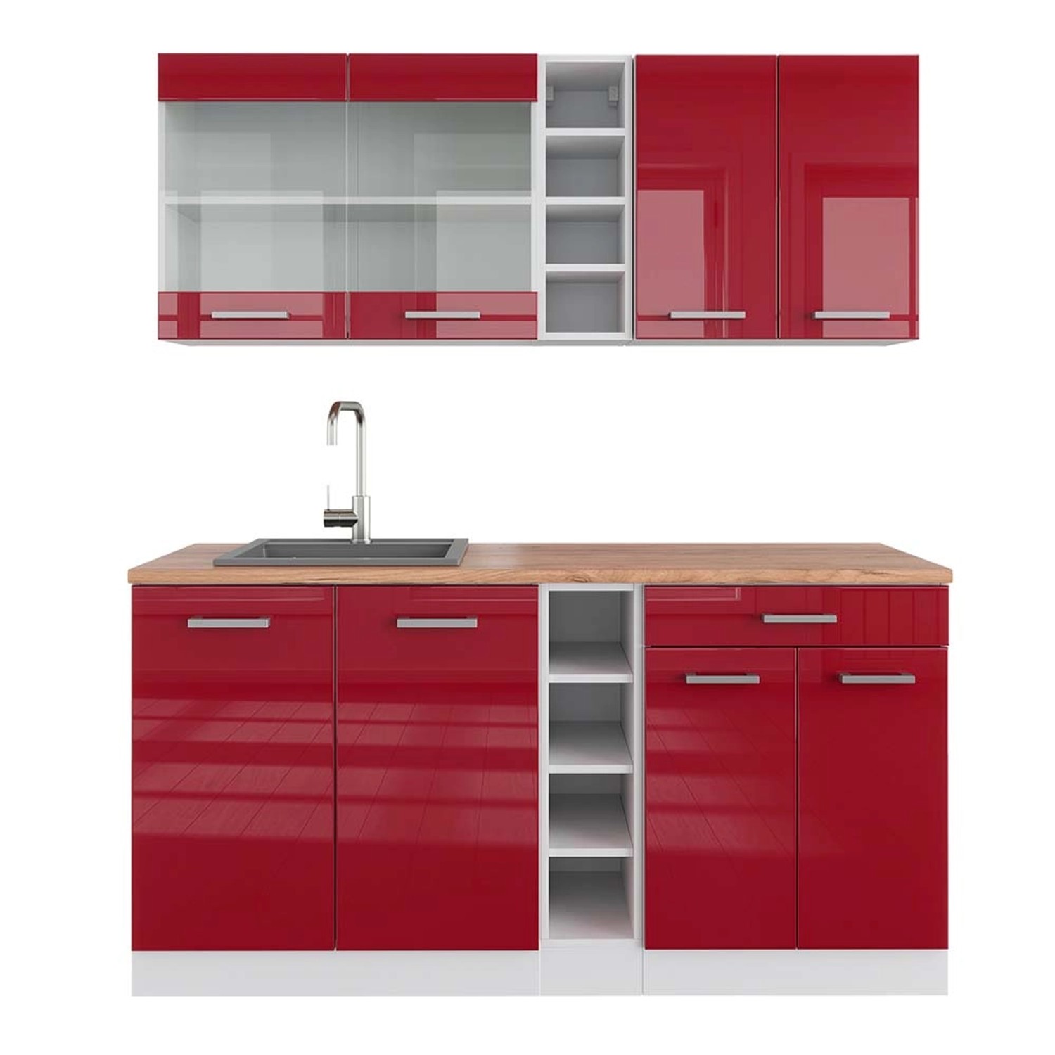 Vicco R-Line Singleküche Bordeaux Hochglanz/Weiß 160 cm AP Eiche günstig online kaufen