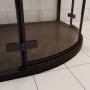 Schwarze Viertelkreis Duschkabine mit 6mm ESG Glas und Aluminiumrahmen. Unten mit dunkler Duschwanne.