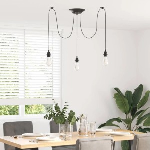 vidaXL Pendelleuchte mit 3 Fassungen E27 Schwarz Metall 4103453