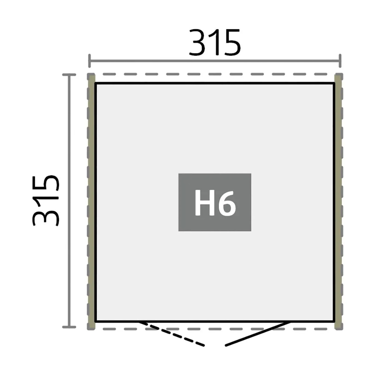 Grundriss Biohort Metall-Gerätehaus HighLine H6, 315x315 cm, mit Doppeltür.