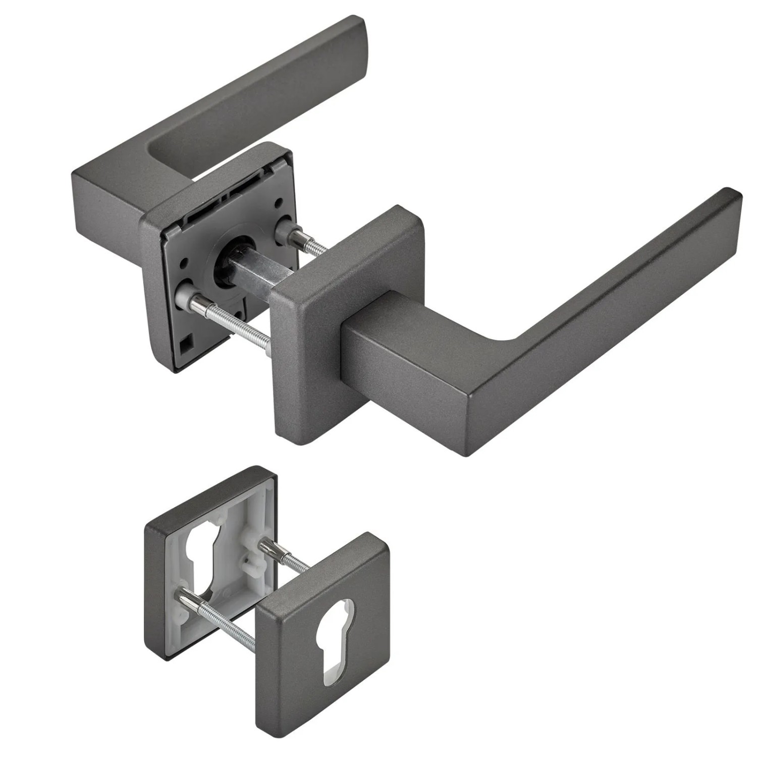 SOTECH Türdrückergarnitur CUBE Anthrazit Rosette Profilzylinder mit Befestigungsmaterial