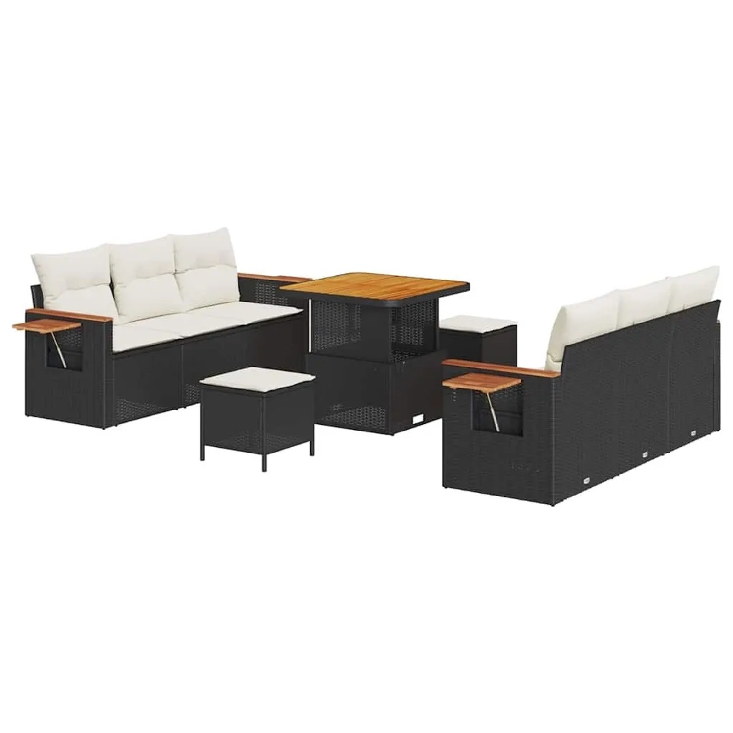 vidaXL Gartensofa-set mit Kissen 9-Tlg Schwarz und Creme 3363125