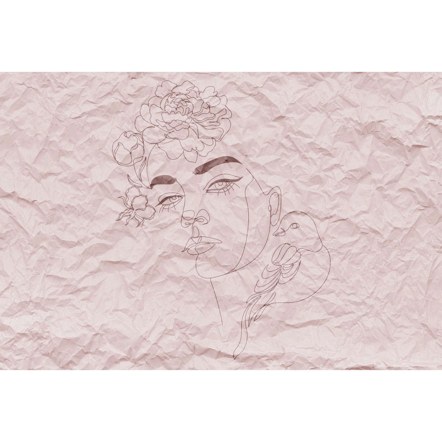 Fototapete Papier-Optik Gesicht Vogel Rosa Schwarz 4,00 m x 2,70 m FSC®