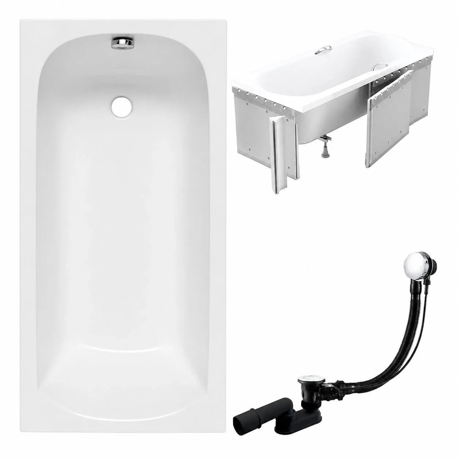 KOLMAN Badewanne Rechteck 150 x 75 Cm Mit Styroporverkleidung Inkl. Ablauf Und Füße