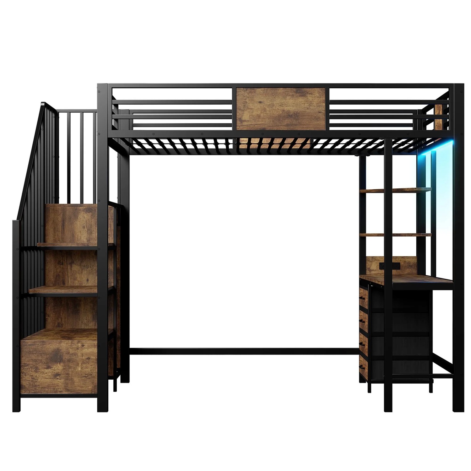 Merax Hochbett 90x200cm Metall Schreibtisch LED Schwarz