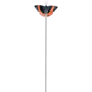 Gartenstecker Schmetterling, 95 cm, rot-schwarz, aus Metall für Beet und Pflanzkübel.
