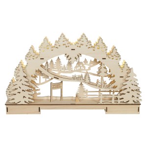 HGD Bastelset LED-Lichterbogen aus Holz, beleuchtete Winterlandschaft mit Ziel-Schild.