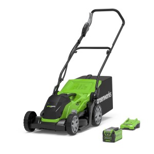 Greenworks Akku-Rasenmäher G40LM35K2 Set mit Akku und Ladegerät.