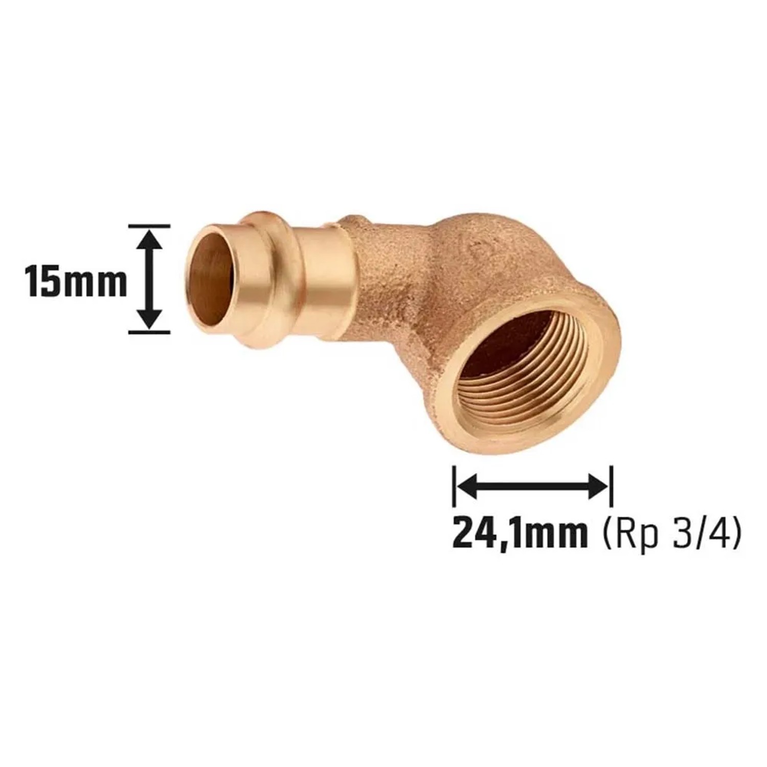 Rotguss Presswinkel 90 Grad, 15 mm x 24,1 mm (Rp 3/4) für Kupferrohre.