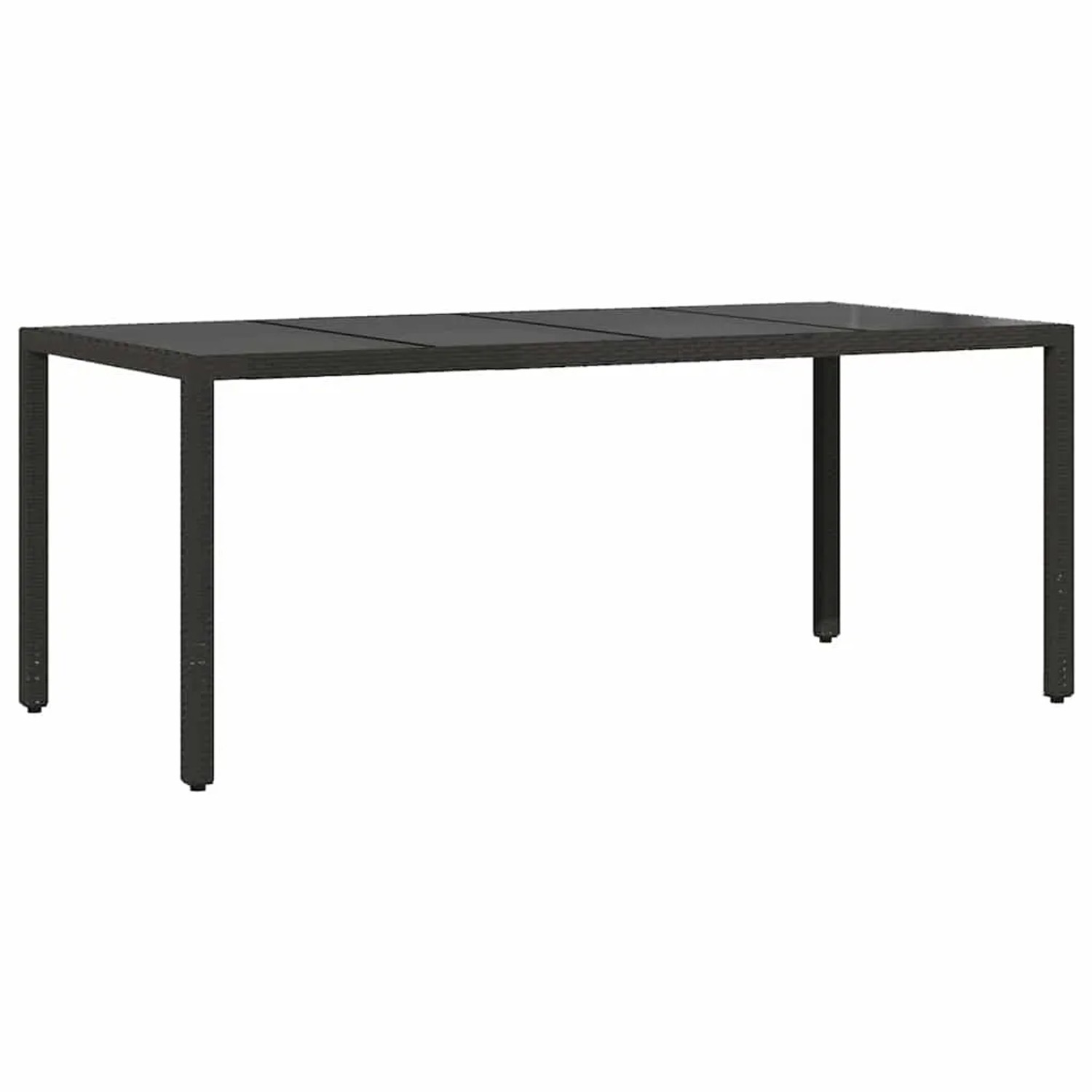 Schwarzer vidaXL Gartentisch aus Poly Rattan, Teil der 9-tlg. Essgruppe.