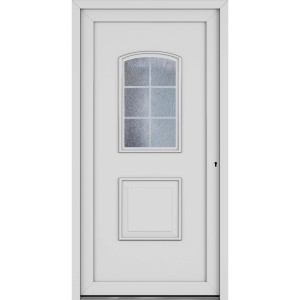 Weiße Roro Kunststoff Haustür OKE 1101 mit Ornamentglas, 100x200 cm, DIN rechts.