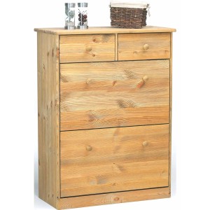 ebuy24 Nelly Schuhschrank aus Kiefer, gebeizt, mit 2 Klappen und 2 Schubladen.