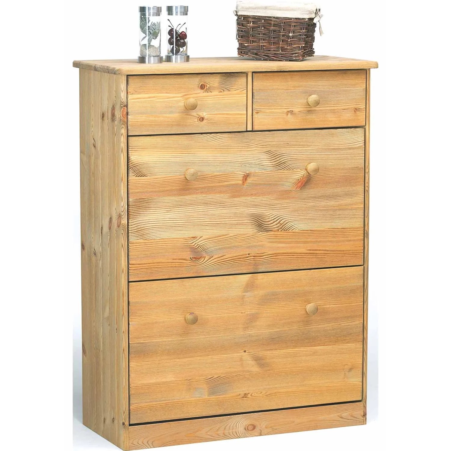 ebuy24 Nelly Schuhschrank aus Kiefer, gebeizt, mit 2 Klappen und 2 Schubladen.