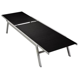 Furnicato Sonnenliege aus Stahl und Textilene, schwarz-silbern, 200x58x32 cm.