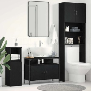 vidaXL Waschbeckenschrank in Schwarz Eichen-Optik, 80x30x60 cm. Unterschrank mit Stauraum für Badezimmer.