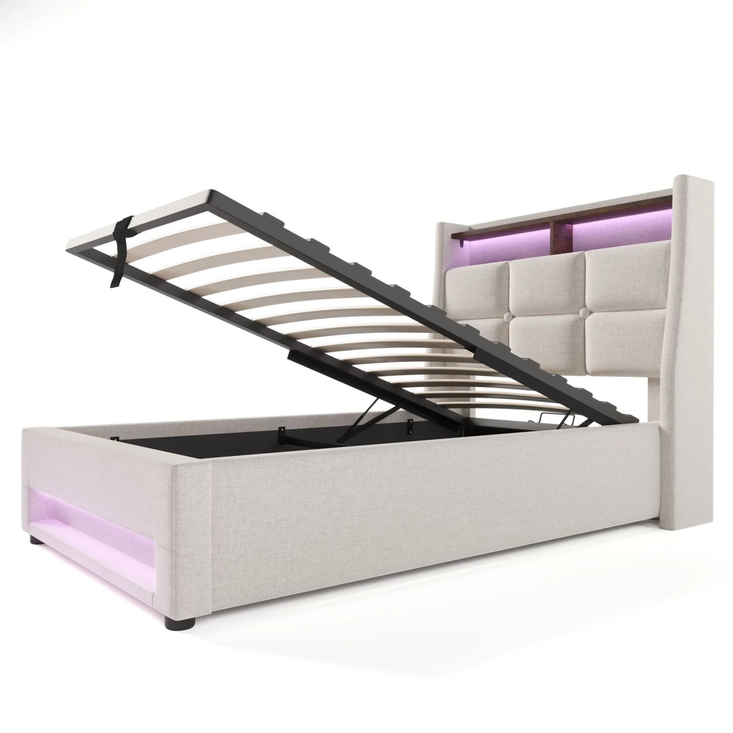 Merax LED Polsterbett 90x200cm USB Leinen