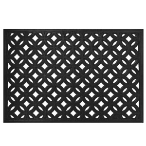 Schwarze Gummifußmatte mit geometrischem Wabenmuster. Rutschfest, wetterfest, ideal als Schuhabstreifer für Innen & Außen.