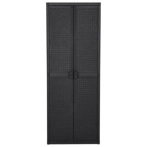 Schwarzer Gartenschrank (65x45x172 cm) in Rattan-Optik von vidaXL. Büroschrank mit 4 Ablagen.