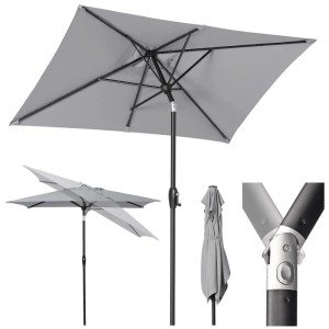 Sekey Aluminum Sonnenschirm mit Kurbel Rechteckig 210 x 140cm Gartenschirm Knickbar Marktschirm Garten Balkon Terasse Sonnenschutz UPF50+