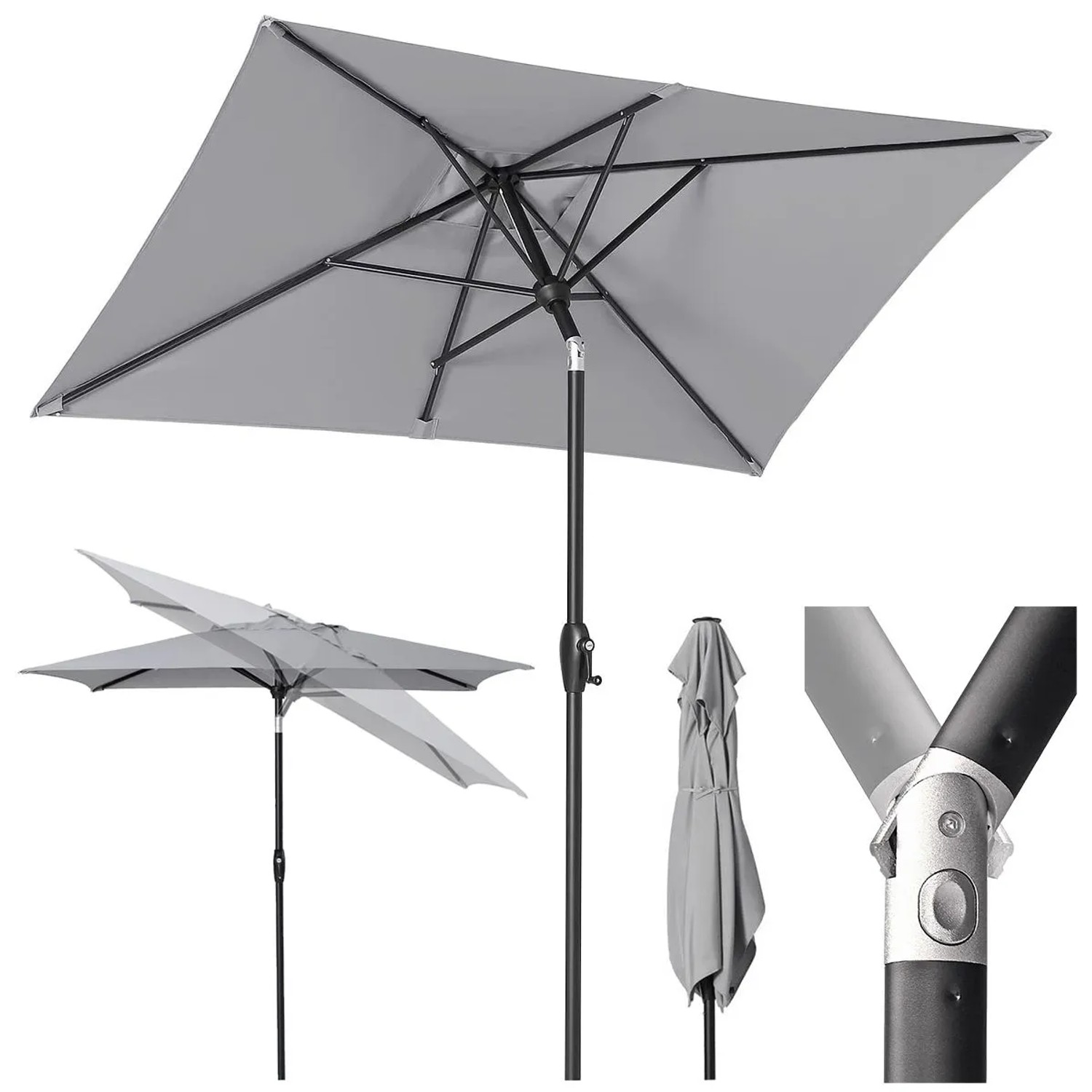 Sekey Aluminum Sonnenschirm mit Kurbel Rechteckig 210 x 140cm Gartenschirm Knickbar Marktschirm Garten Balkon Terasse Sonnenschutz UPF50+