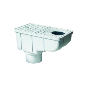 Grauer Marley Regensinkkasten RSK 1500 für Fallrohre DN 110.