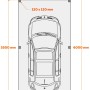 Skizze Einzelcarport Ralf: 300x600cm, Pfosten 12x12cm. Ideal für Auto, Motorrad oder Fahrrad.