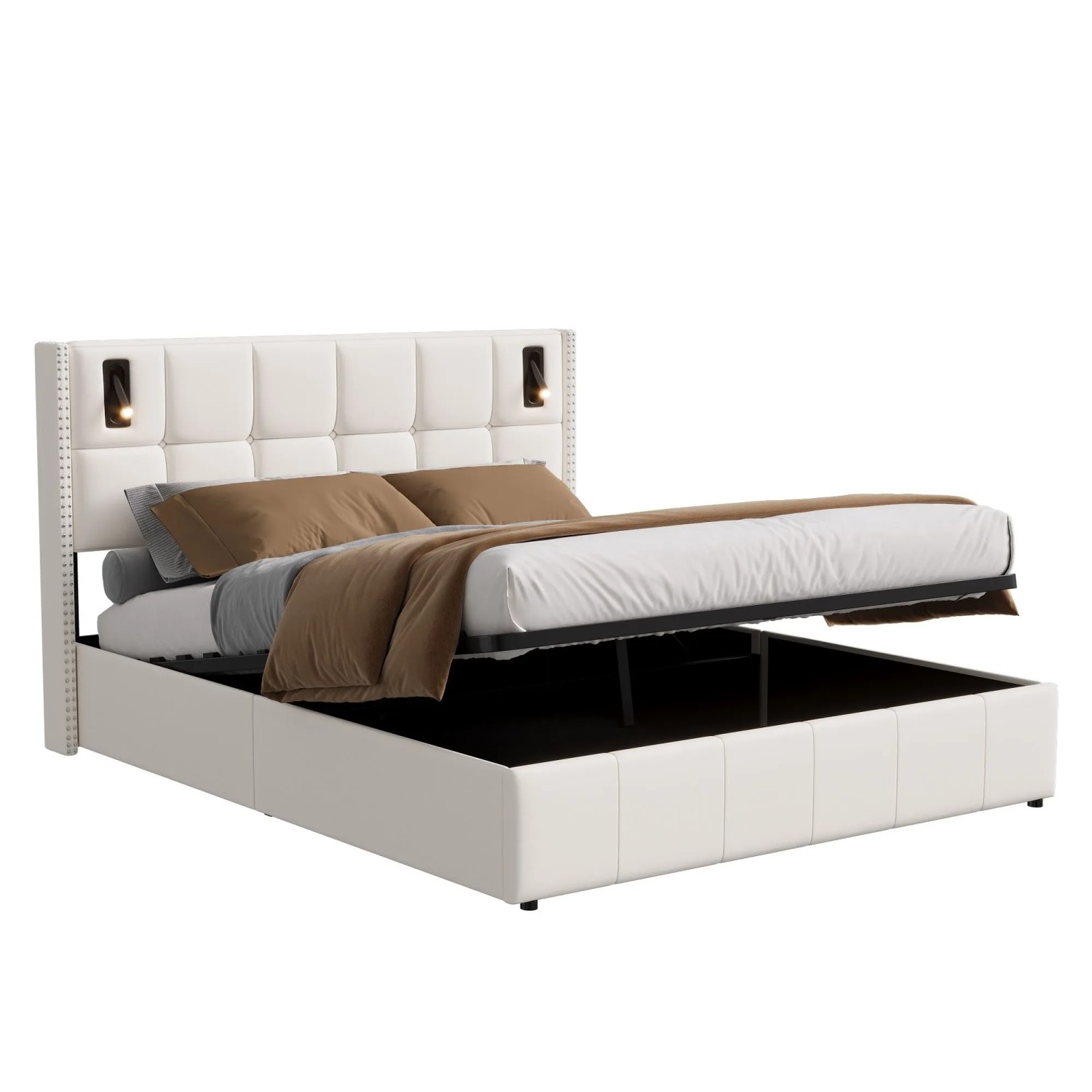 PXloue Doppelbett 160x200cm mit Stauraum&Leselampe für Erwachsene