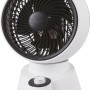 Weißer Tischventilator (50 W) mit schwarzem Rotor und Drehknopf zur Geschwindigkeitsregulierung.