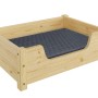 Gemütliches Tierbett aus Kiefernholz mit Rollrost und blauer Matratze, 60x40 cm.