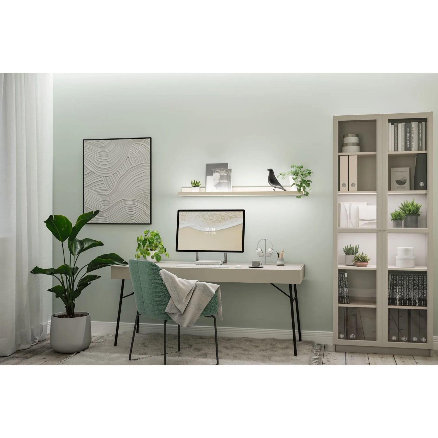 Paulmann MaxLED 500 Neutralweiß LED-Strip Set beleuchtet Regal und Regalwand im modernen Arbeitszimmer.