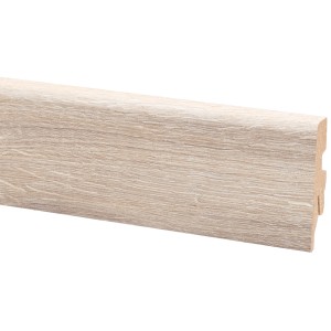 Sockelleiste Eiche Natur, 60x20 mm, 2600 mm lang, zur Wandbefestigung mit Clips.