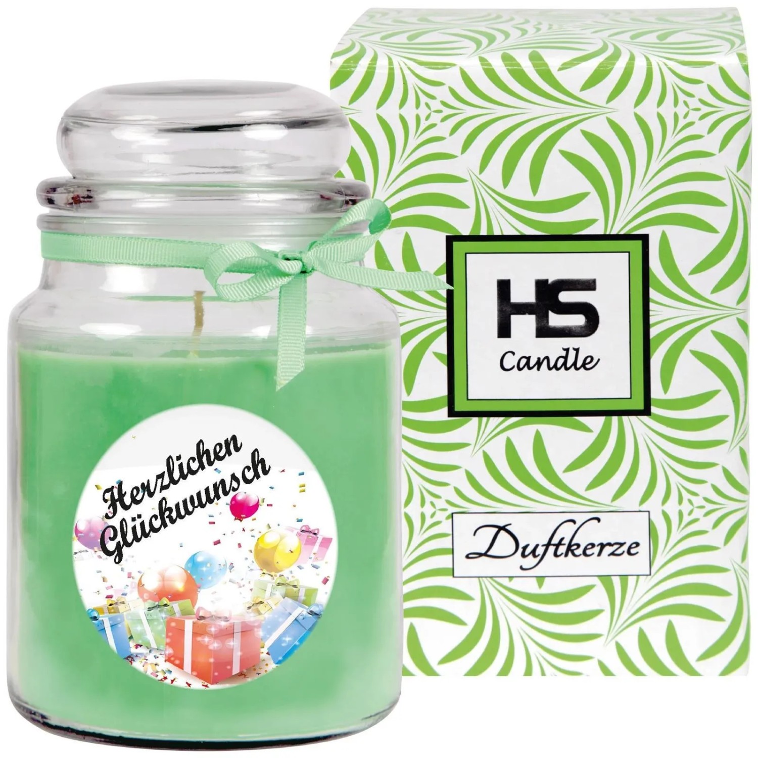 HS Candle Duftkerze Happy Birthday Coconut Limes im Glas mit Geschenkverpackung.