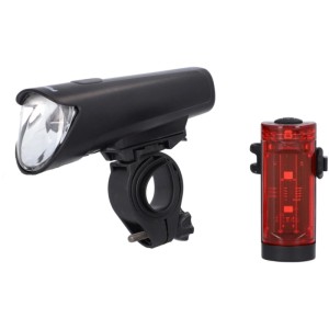 Fischer LED-Akku-Beleuchtungsset 45 Lux mit Front- und Rücklicht für Fahrräder.