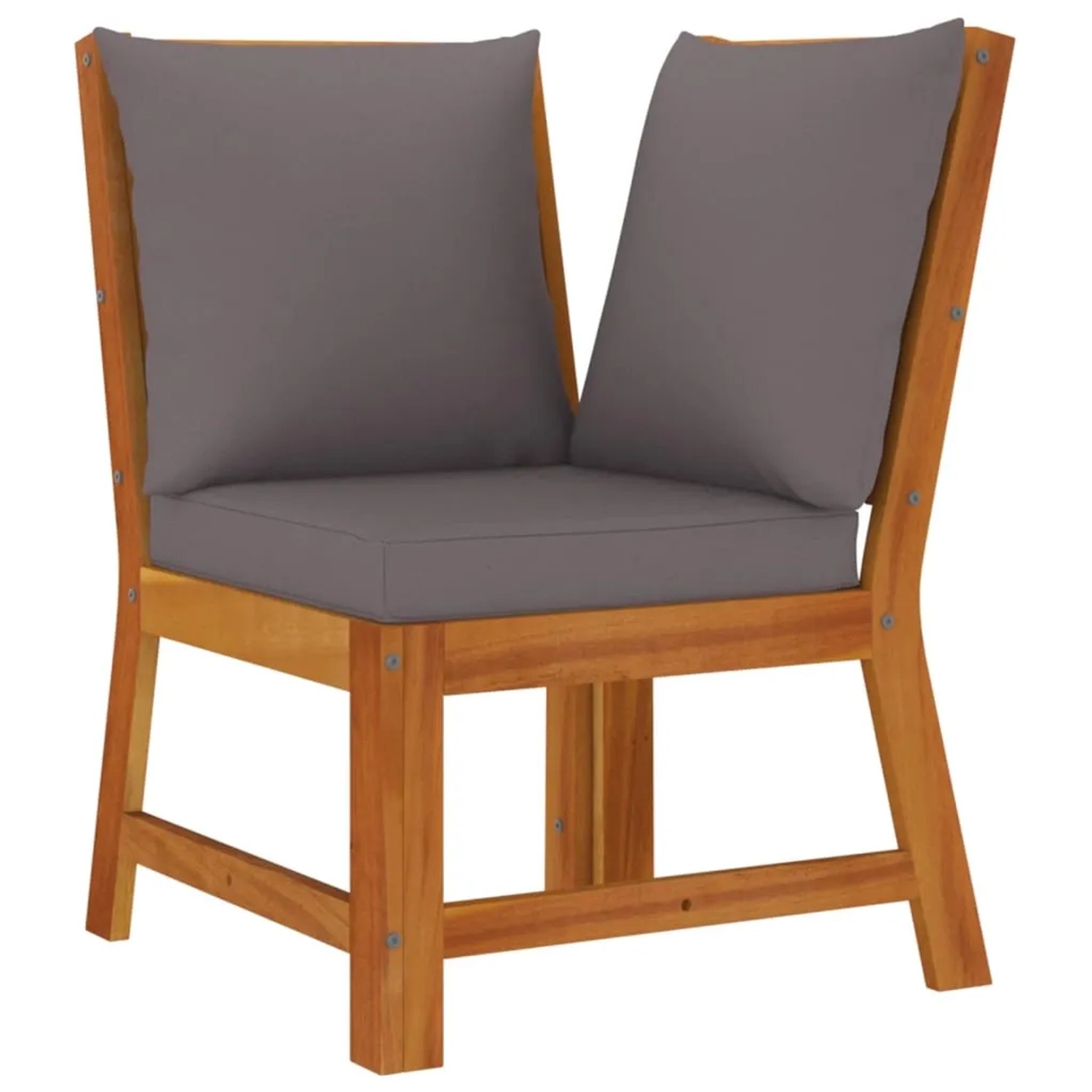 vidaXL Garten Ecksofa aus Akazienholz mit grauen Kissen als Teil einer Garten-Essgruppe.