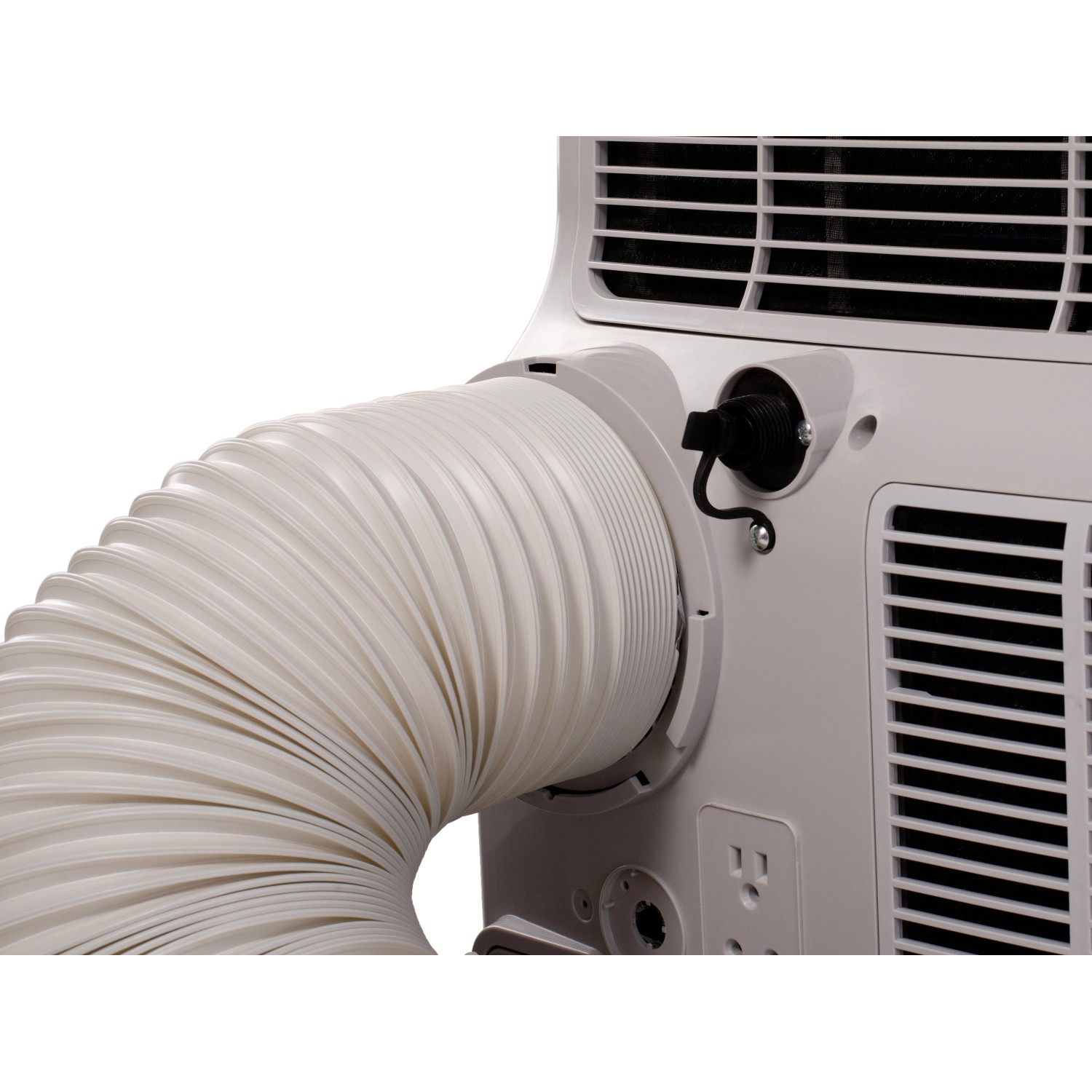 Detailaufnahme: Weiße Comfee Mobile Klimaanlage Pro mit Abluftschlauch.