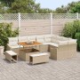 Beiges 12-tlg. vidaXL Garten-Sofa-Set aus Poly Rattan mit Tisch und Kissen.
