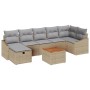 Beiges 8-tlg. vidaXL Garten-Sofa-Set aus Poly Rattan mit Kissen und Tisch.