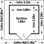 Grundrisszeichnung Grosfillex Utility7,5 Gerätehaus: Außenmaße, Innenmaße, Nutzfläche 7,04 m².