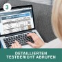 Frau tippt auf Laptop mit Ivario Bodentest Schadstoffe Ergebnis. Detaillierter Testbericht.
